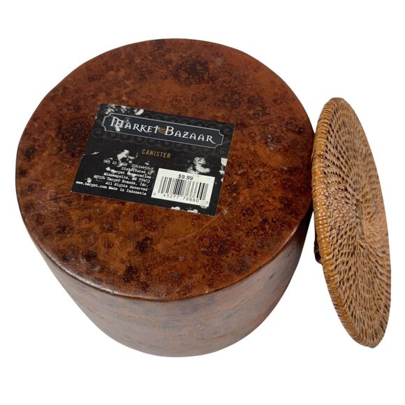 Market Bazaar Stoneware Ceramic Terracotta Canister Woven Lid 5x6.5 Rustic Boho - Picture 5 of 8